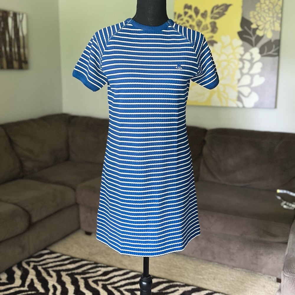 Vintage 1970s Blue Striped Mini Dress S/M
